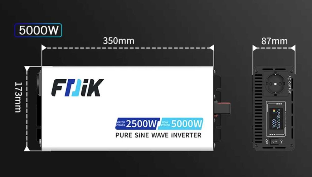 Инвертор чиста синусоида с LCD екран DC 12/24v към AC220v 50Hz 5000W