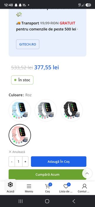 Ceas inteligent 4g si apel video pentru copii