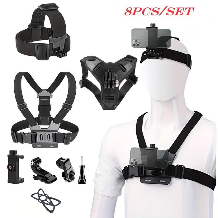 3in1 Комплект за GoPro, DJI, Insta и телефони - За глава, гърди, каска