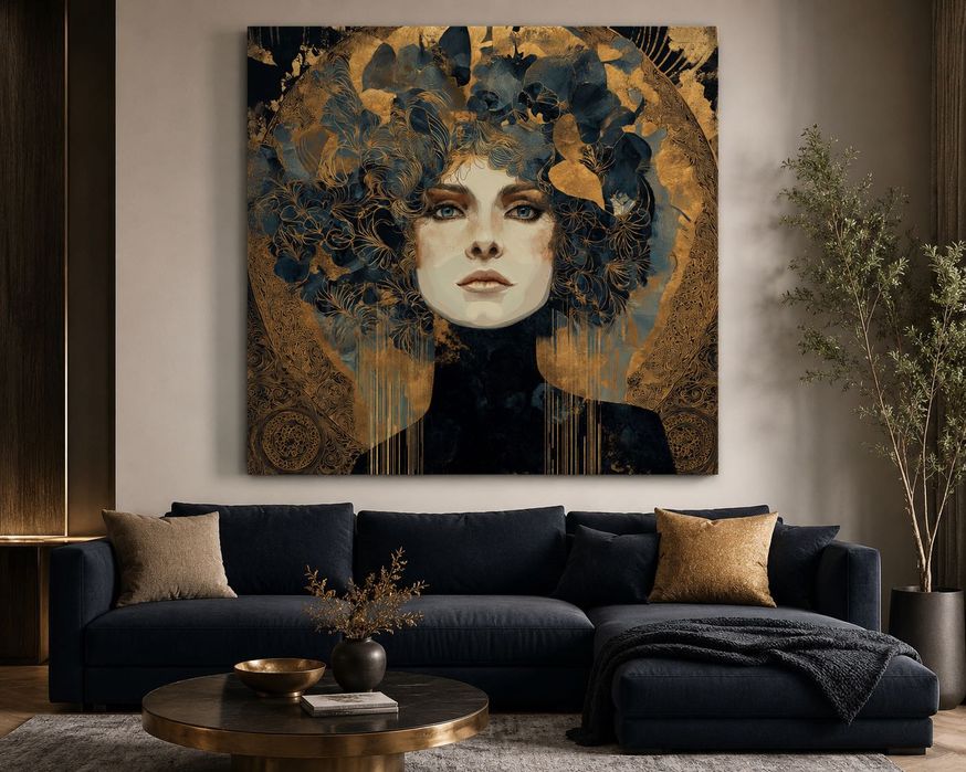 Tablou canvas Muza, portret femeie cu auriu, 60×60 - 100×100 cm