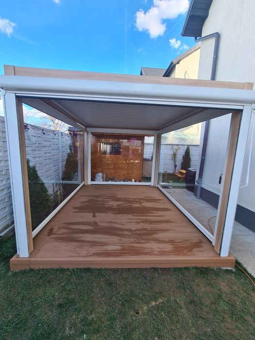 Vand pergola Mobexpert si rulouri transparente PVC, dimensiuni 3m si 4m pe inaltime 2.30m