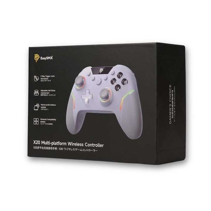 Безжичен контролер, EasySMX X20, Multi-Platform (PC, мобилен, Switch), RGB, Hall-Effect, RF 2,4 GHz/Bluetooth, бял