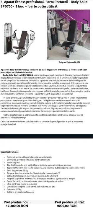 Aparat pectorali profesional Body-Solid SPD700, stivă 95 kg