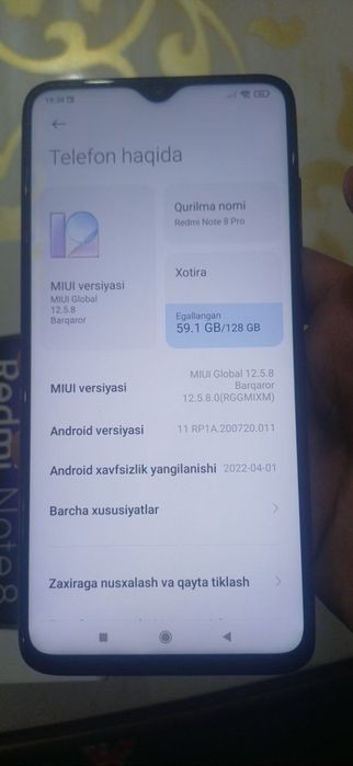 Redmi not 8 pro sptiladi