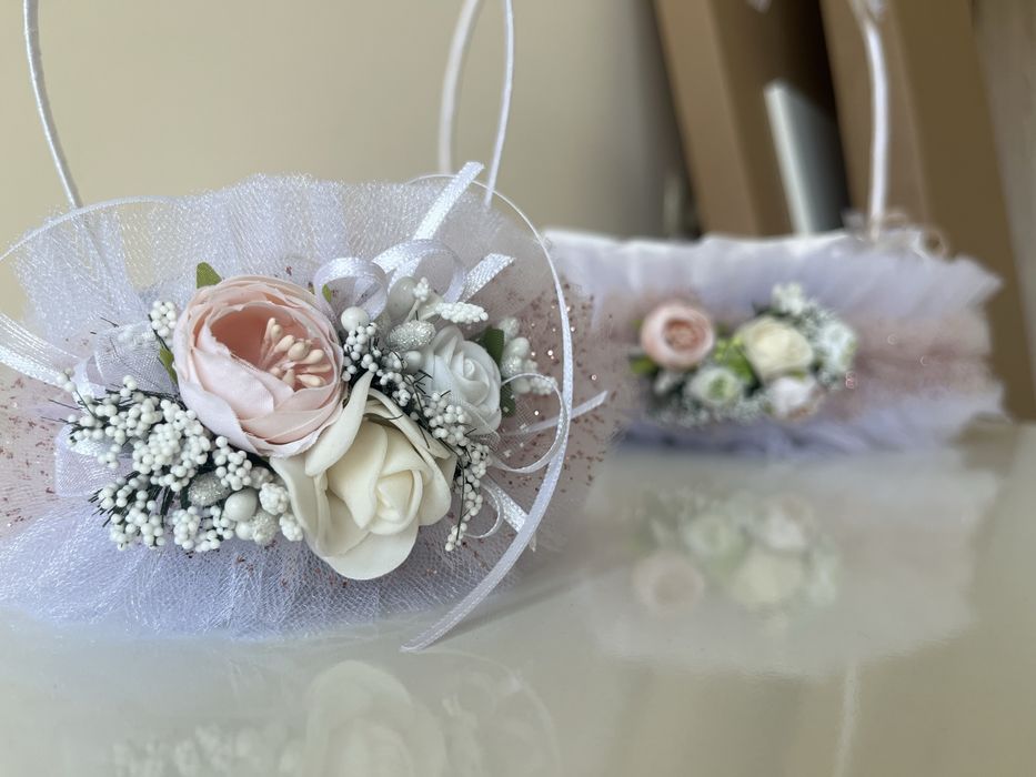 Сватбени кошници, кошничка за халки, бутониери 10бр.,клъч