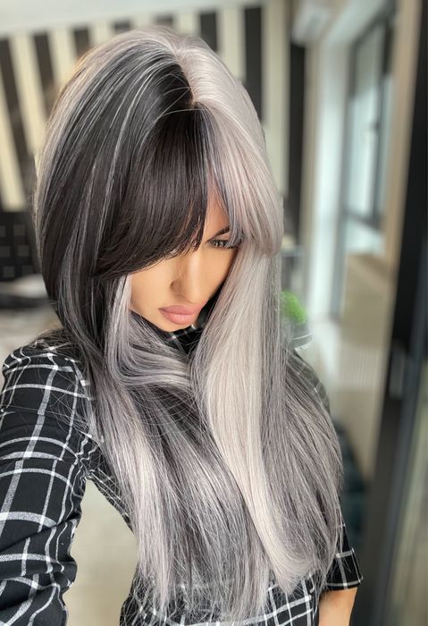 Peruca ombre gri brunet lunga