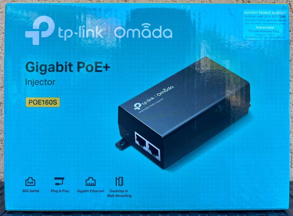 Injector TP-Link Omada POE160S - Gigabit PoE+ - Plug & Play - Negru