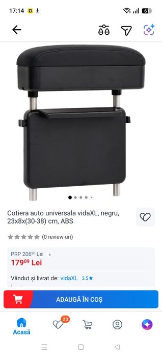Cotiera auto universala vidaXL, negru, 23x8x(30-38) cm, ABS