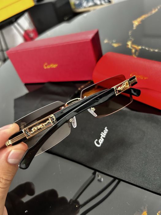 Ochelari de soare Cartier Santos Rimless Gold Black Luxury UV Unisex cu cutie