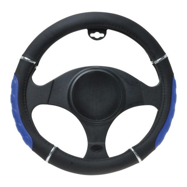 Husa volan negru cu albastru, material cauciucat, diametru 37-39cm