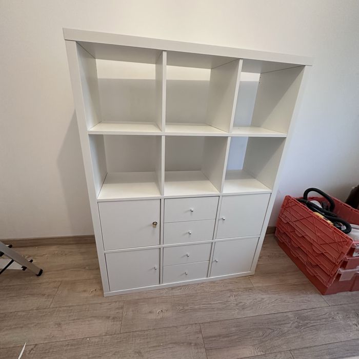 IKEA KALLAX alb – etajeră cu 4 uși și 4 sertare, 112 × 147 cm