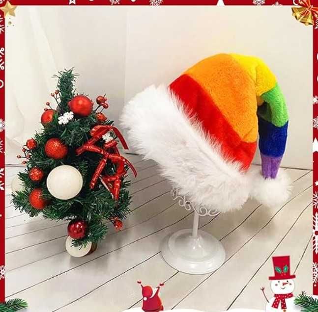 Коледна шапка Rainbow, многоцветна, топла коледна шапка на Дядо Коледа