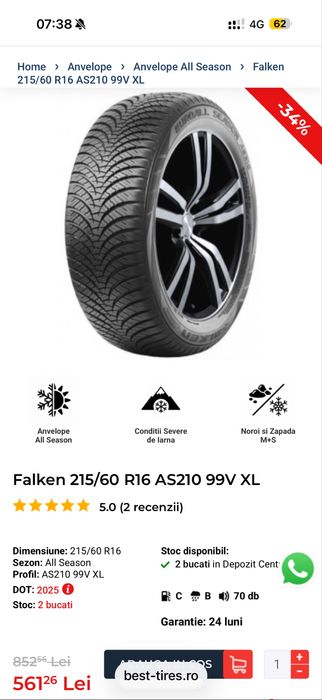 Set 4 anvelope All season 215/60/16 4 anotimpuri,rulate putin!