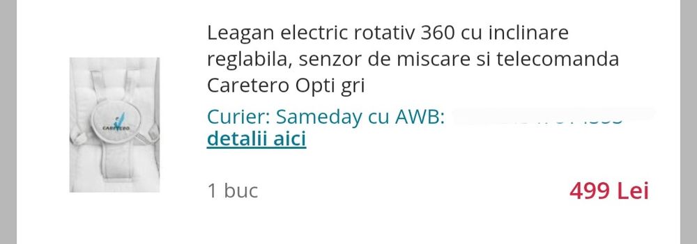 Leagan electric rotativ 360 cu inclinare reglabila, senzor de miscare si telecomanda Caretero Opti gri