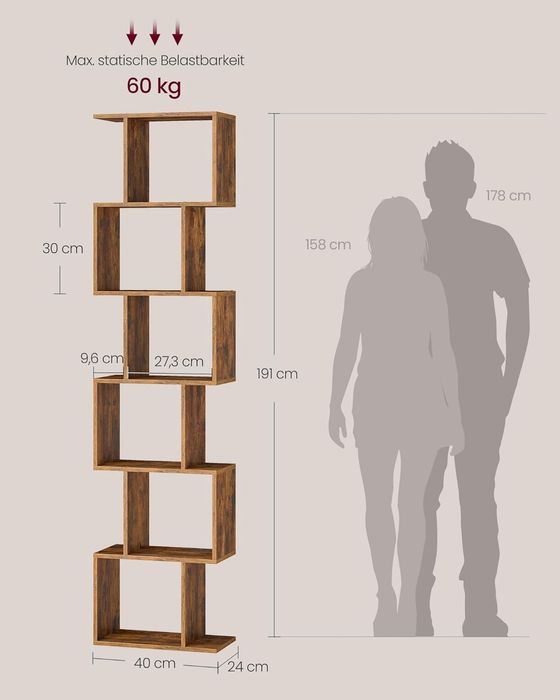 Bibliotecă cu 6 niveluri, 24 x 40 x 191cm