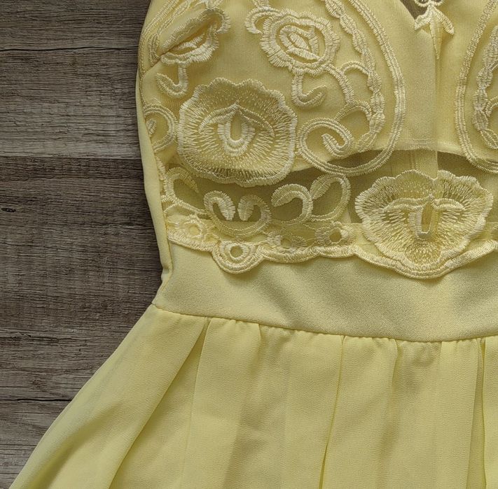 Официална розова и жълта рокля