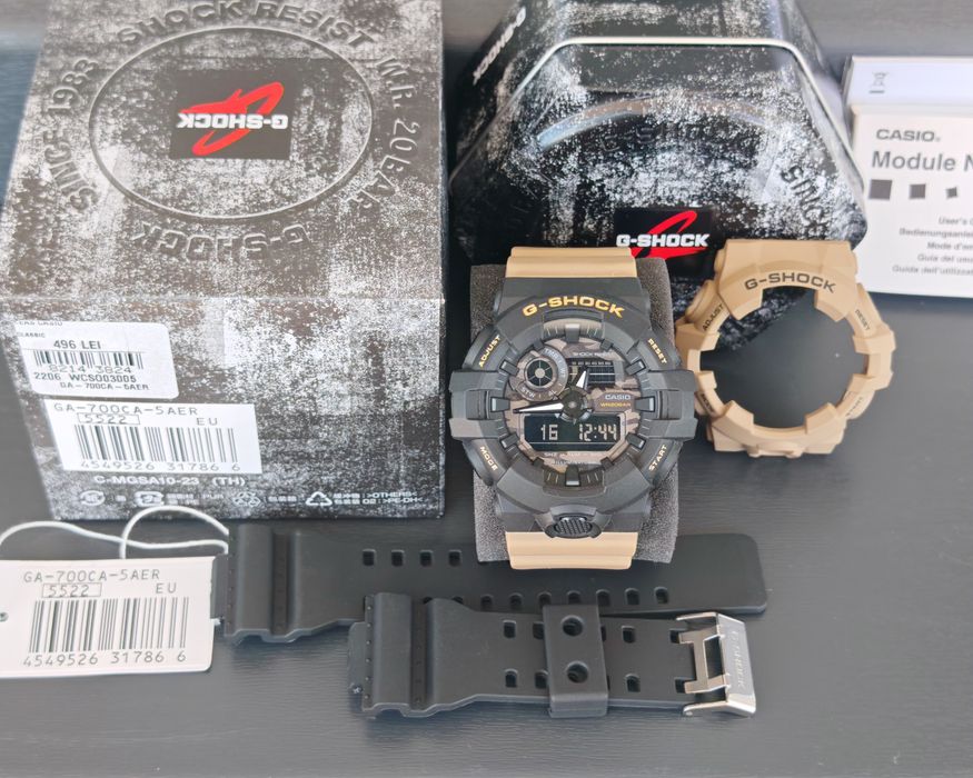 G-Shock GA-700 CA-5AER, original + bezel & curele negre