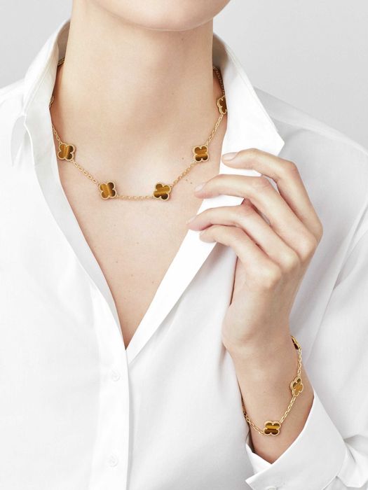 Van Cleef & Arpels VCA Gold Tiger Eye 10 Motifs Alhambra Дамско Колие