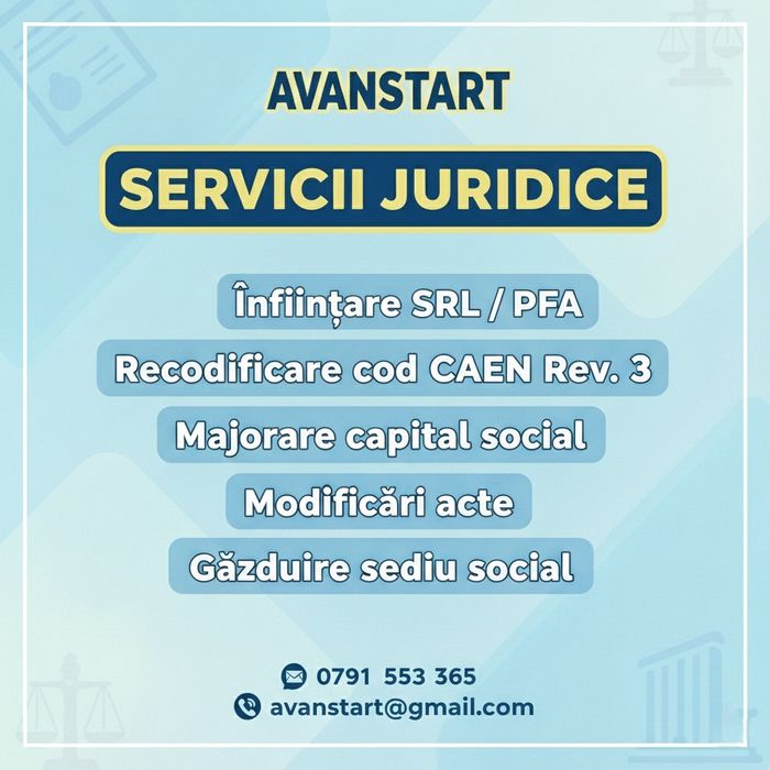 Înființări SRL PFA | Recodificare cod CAEN Rev.3 | Majorare Capital