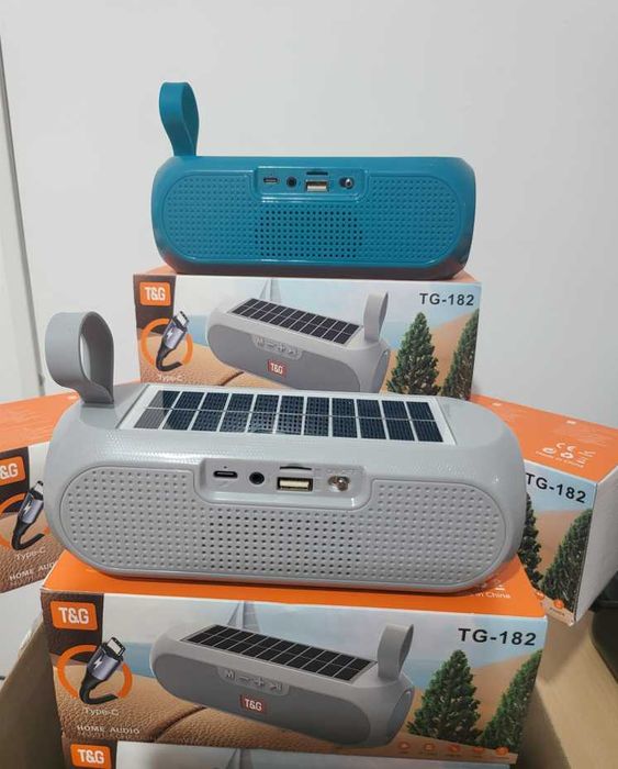 Boxa portabila - TG 182, Bluetooth 5.0, Panou Solar IPX6 Radio FM Bass Puternic, Stick Usb Jack 3,5 Baterie 1200 Mah