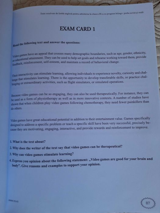 Teste rezolvate limba engleza clase cu profil bilingv