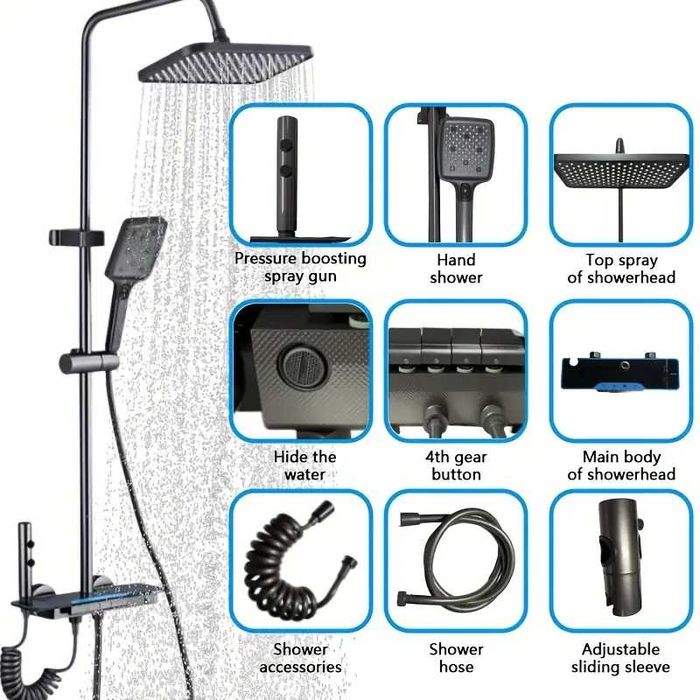 Луксозна Душ система с термостатен смесител 4 функции пиано бутони