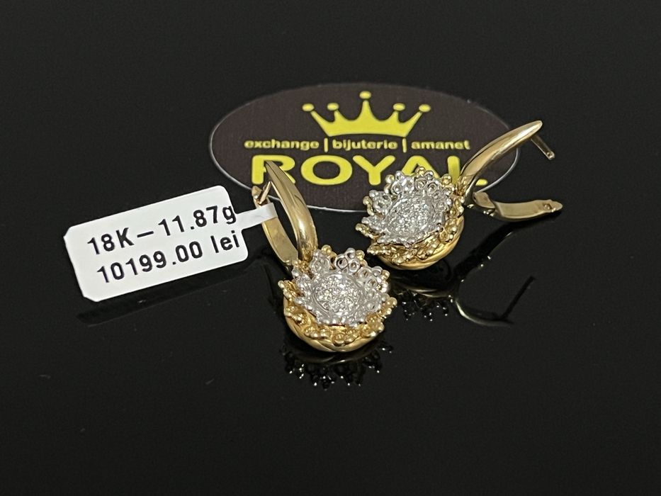 Bijuteria Royal CB : Cercei aur 18K 11,87 grame 14 diamante naturale