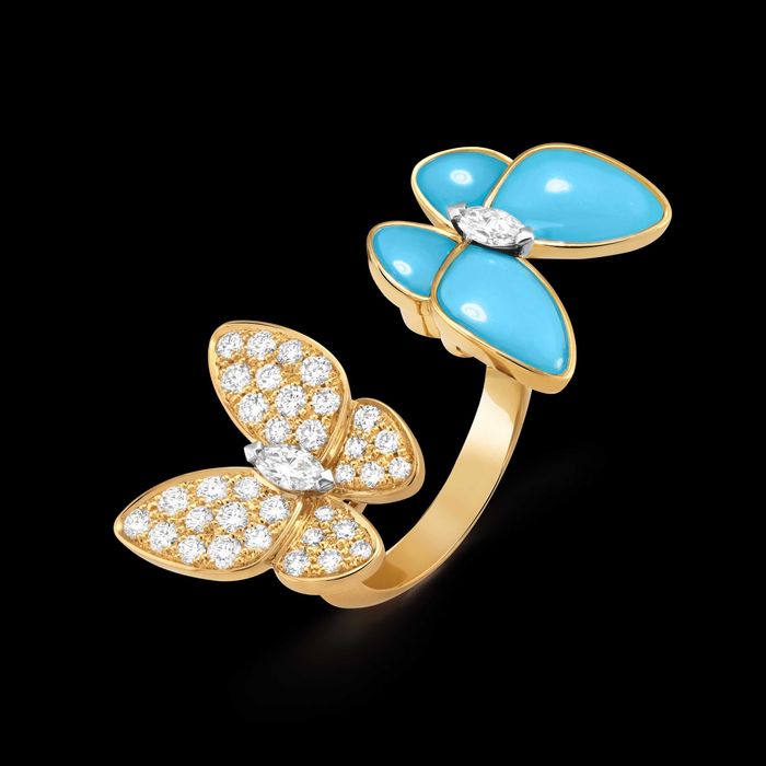 Van Cleef & Arpels VCA Gold Turquoise Two Butterfly Дамски Пръстен