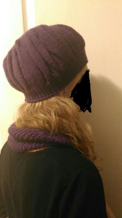 Шал, шапка, ръкавици в лилаво