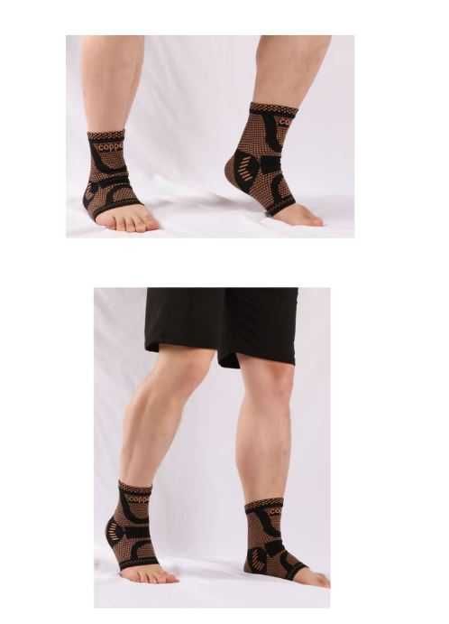 Set 2 sosete de compresie pentru glezna cu fir de cupru, unisex, sport