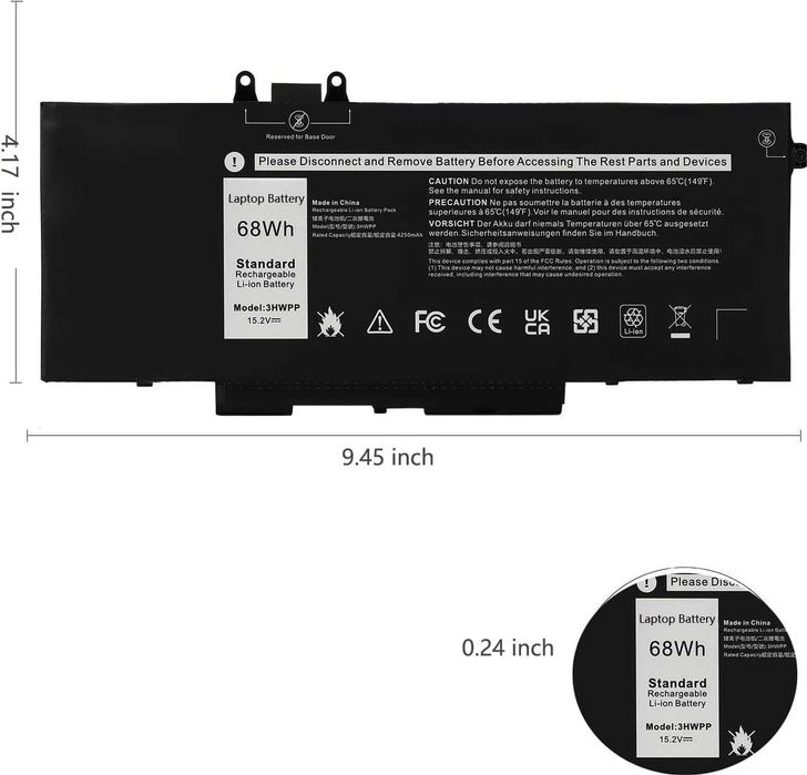 HJTPOWER 3HWPP Батерия за лаптоп Dell Latitude 14 15 Precision 3541