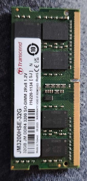 RAM памет за лаптоп Transcend 32GB JM DDR4 3200Mhz SO-DIMM 2Rx8 2Gx8 CL22 1.2V