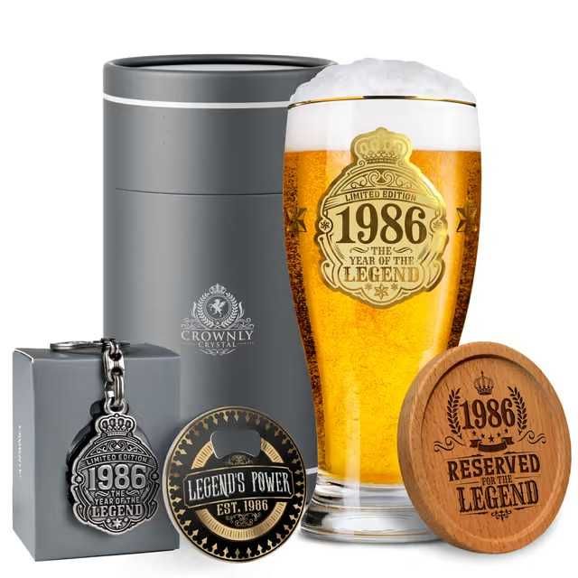 Set cadou EL si Ea, trandafir cupola si halba bere personalizata 1986 (40 ani), bonus un al doilea trandafir
