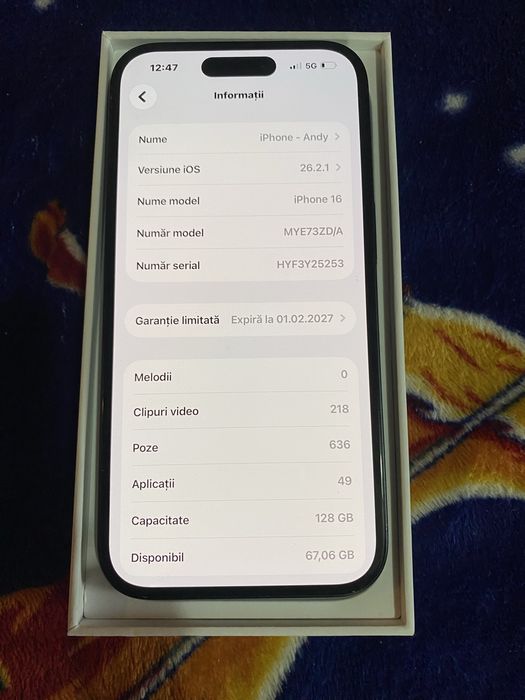 vand iphone 16 128 gb folosit 2 saptamani