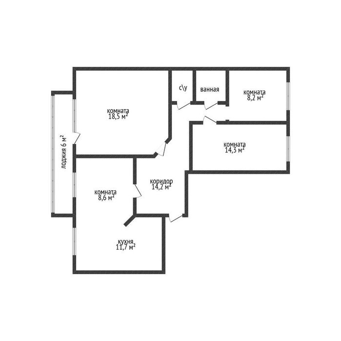 3- комнатная 80 кв.м.