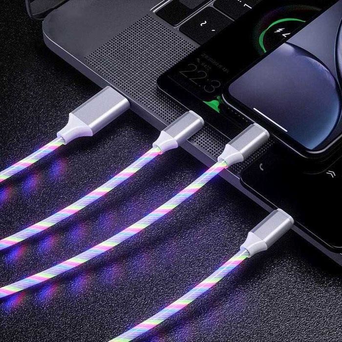 Cablu de Incarcare Type C, Micro USB, Apple Lightning cu LED-uri RGB
