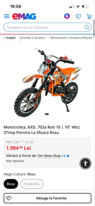 Moto Cross Copii 49cc (Pit Bike) – Ideal Începători – Stare Excelentă