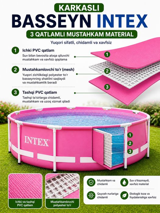 Intex karkasli basseyn 305×99 sm, filtr-nasos bilan (5927L)