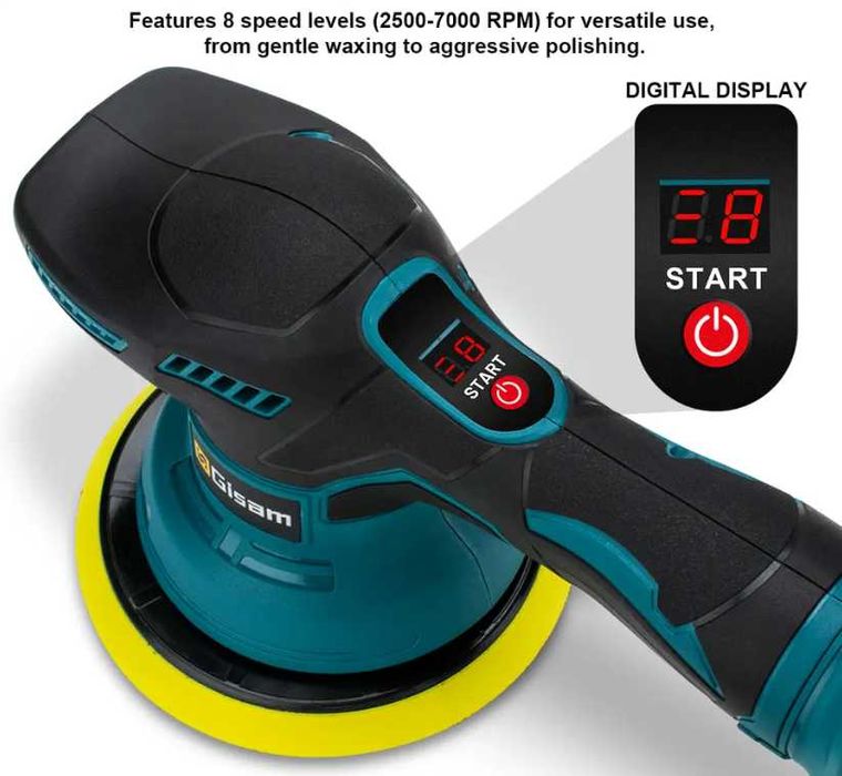Безчеткова Акумулаторна Полирмашина GISAM   Ексцентрик с 2 Батерии