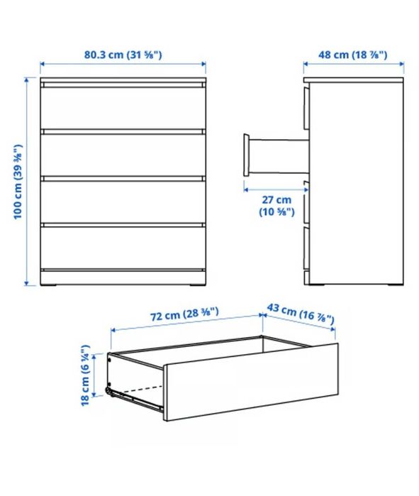 Скрин IKEA MALM 4 чекмеджета