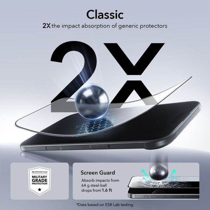 ESR UltraFit закалено стъкло 2-Pack за iPhone Air – черна рамка