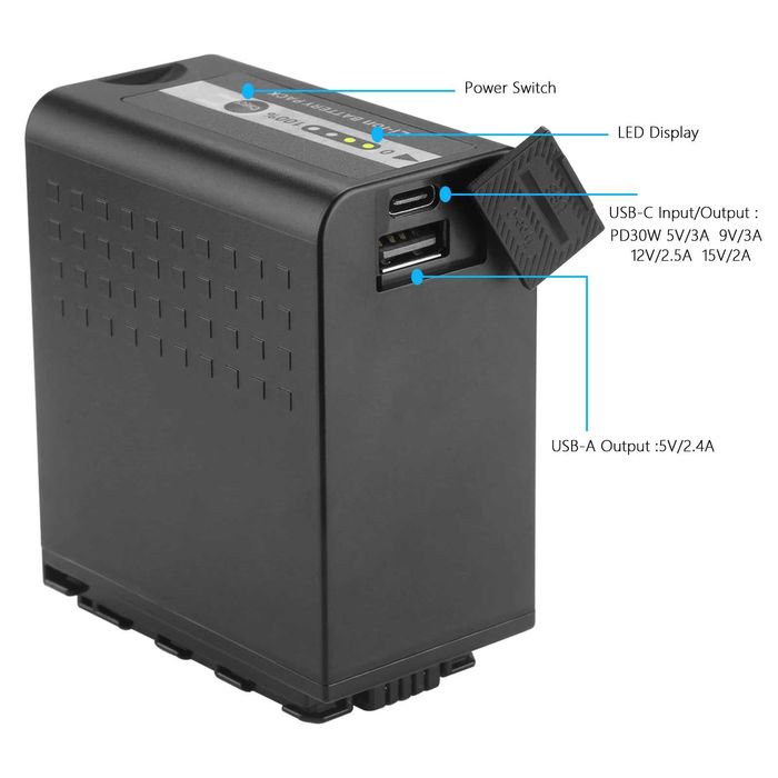 10500mAh батерия AG-VBR89G / AG-VBR118 с индикация за заряд и Type-C