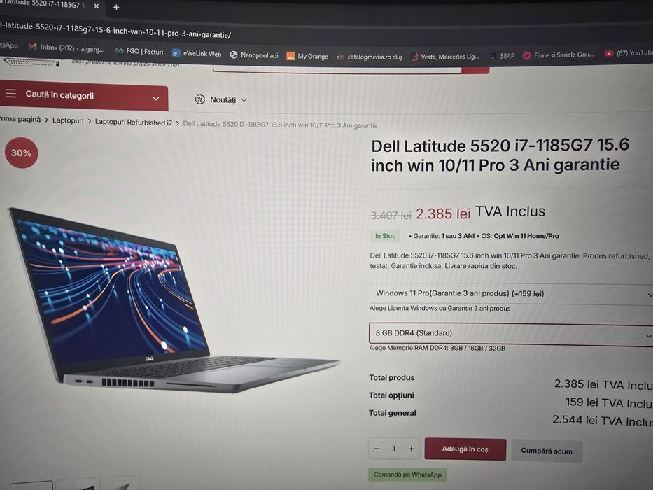 Laptop dell i7 gen11 8gb ram 512 ssd win11 oem