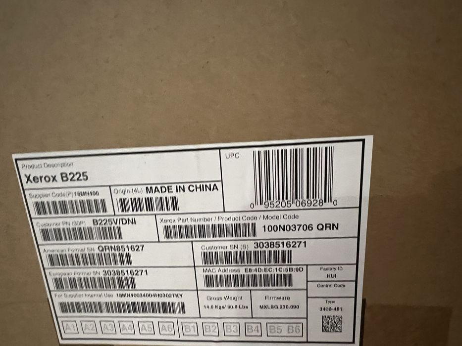 Multifuncțională Laser Monocrom Xerox B225 (Imprimantă, Copiator, Scanner) - Wi-Fi, Sigilată / Nouă