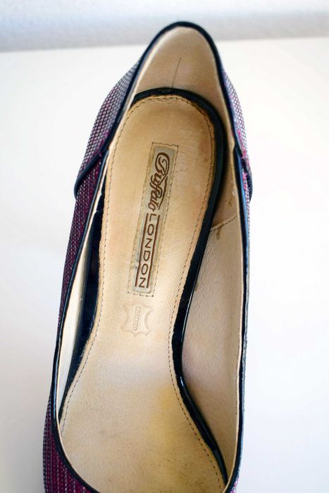 Buffalo London, Pink Glitter, Leather Court Shoes Pointed Toe Stiletto Heels