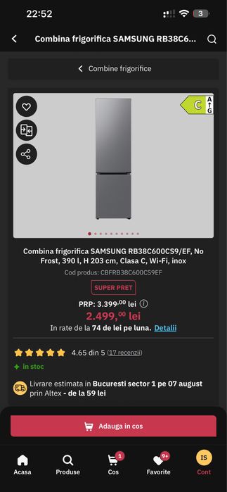 Combina frigorifica Samsung clasa C Nou