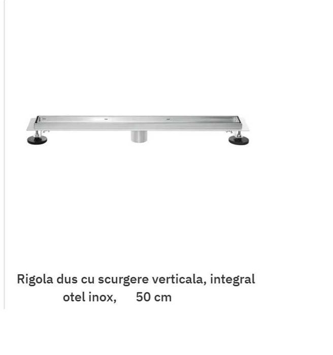 Rigola dus cu scurgere verticala, integral otel inox, 50 cm