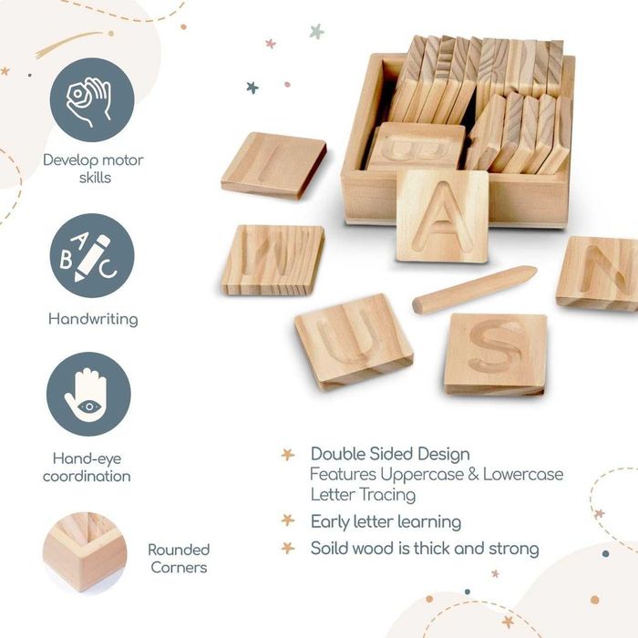 Дървени двустранни плочки за изучаване на азбуката - английски