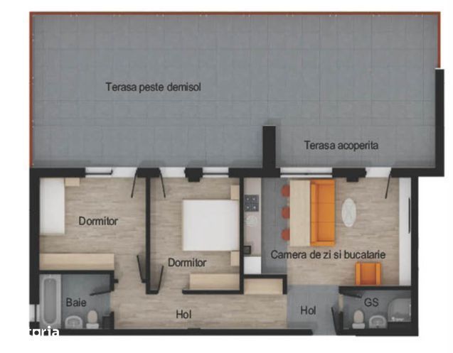Apartament 3 camere, 2 bai, 64 mp utili, terasa 74 mp, garaj, boxa — fotografia 3