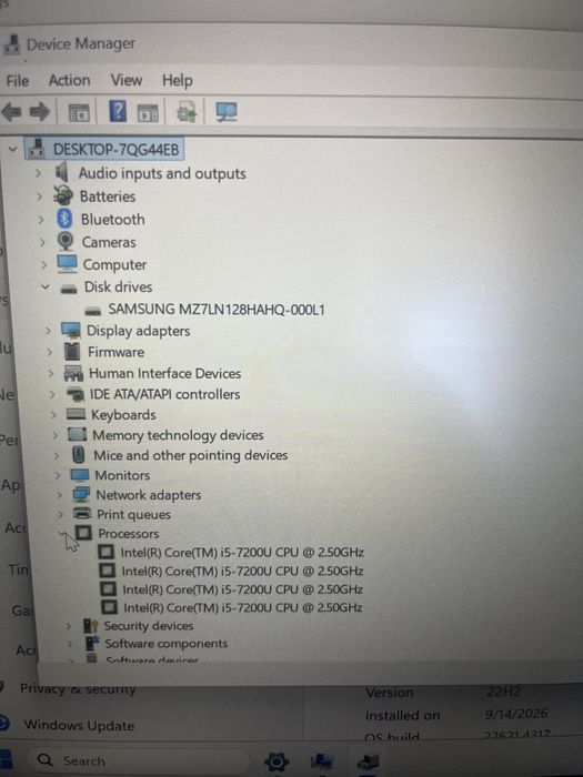 Laptop Lenovo L470 ; i5 7200U ; 8 GB RAM ; SSD 128 GB